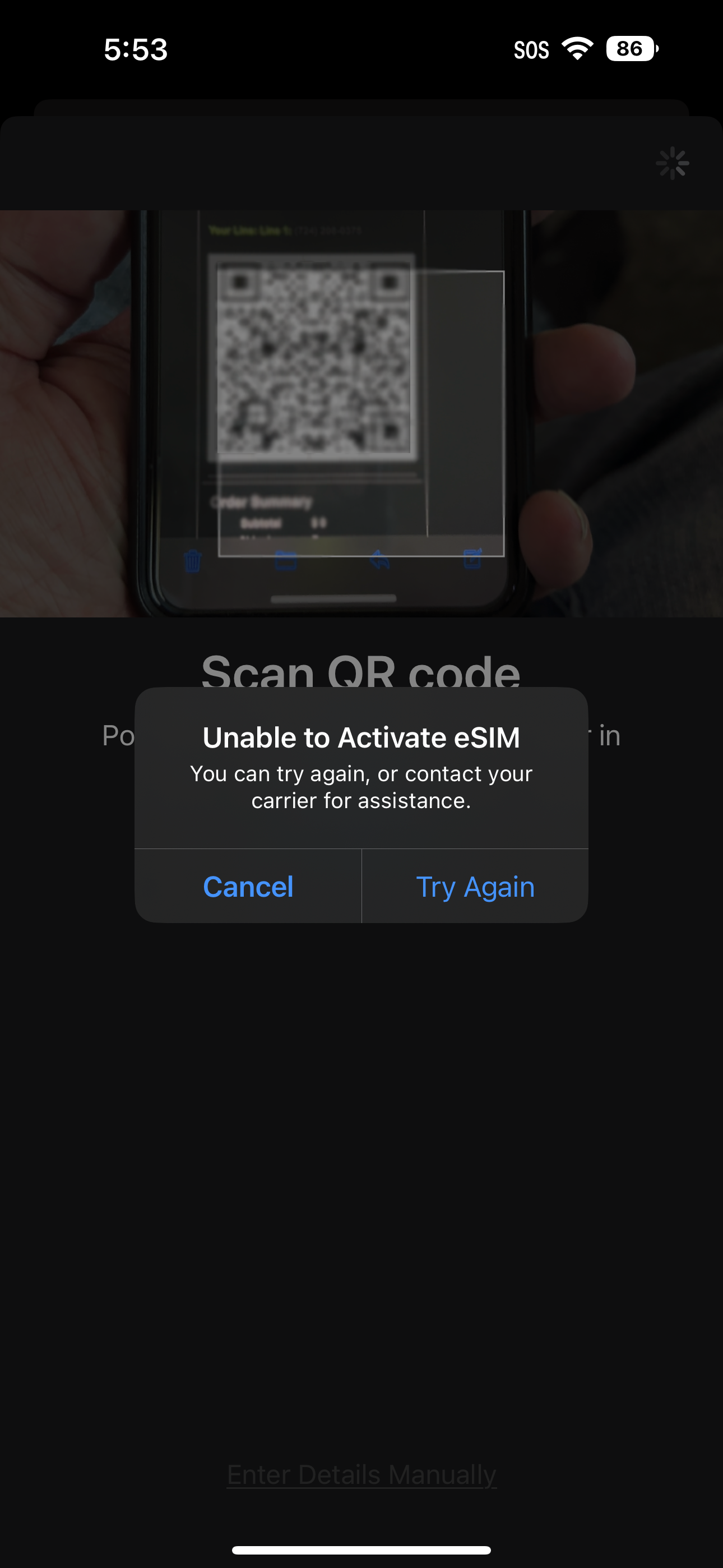 Unable to Activate eSim iPhone 16